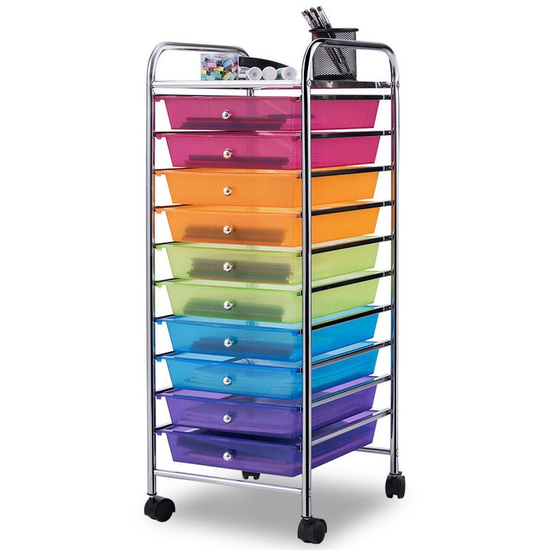 Tangkula 10 Drawer Scrapbook Paper Organizer Rolling Storage Cart for Office School, 2 of 11