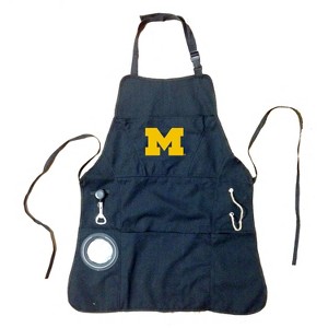 Evergreen University Of Michigan Black Grill Apron- 26 x 30 Inches Durable Cotton with Tool Pockets and Beverage Holder - 1 of 4