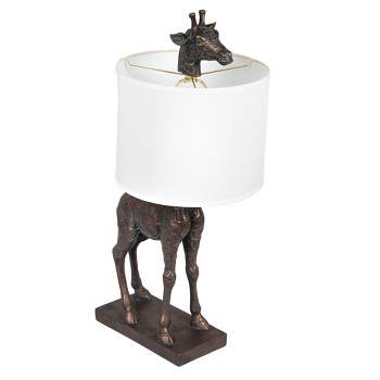 Storied Home Giraffe Table Lamp with Linen Shade Bronze Finish