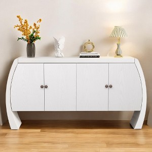 Elegant 4-Door Ash Veneer Storage Cabinet with Curved Legs, Antique Brass Handles,MDF Construction, Large Storage Space for Hallways,Entrances - 1 of 4