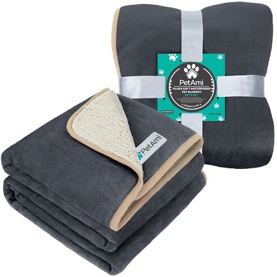 Medium Charcoal and Beige Waterproof Sherpa Fleece Dog Blanket