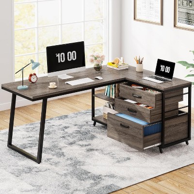 Tribesigns 53-inch L-shaped Computer Desk With 3 Drawers And Shelves ...