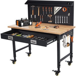 Workbench Adjustable Height 48" x 24" Worktable, Heavy Duty Rubber Wood Top Workbench with Drawer Storage Pegboard, 2000LBS Load Capacity,Tool Storage - 1 of 4