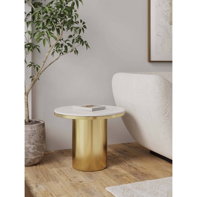 Round White Stone Top Gold Metal Accent Table