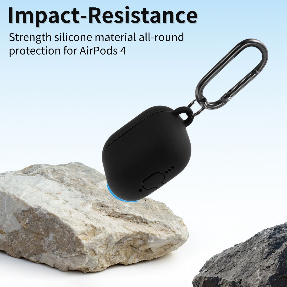 Unique Bargains Protective Case for AirPods4 Soft Silicone with Carabiner Front LED Visible 1Pc - thumbnail 3