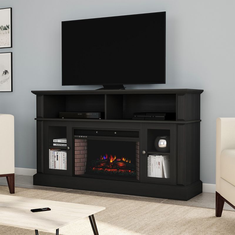 Electric Fireplace TV Stand for TVs up to 59-Inches – Media Console with Shelves, Remote Control, Adjustable Heat, and LED Flames by Northwest (Black), 1 of 9