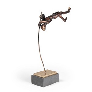 HomeRoots 17" Bronze Resin Pole Vaulting Man Tabletop Sculpture - 1 of 4