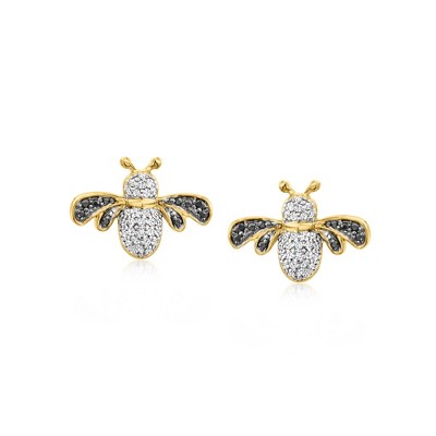 Ross-Simons 0.15 ct. t.w. Black and White Diamond Bumblebee Earrings in 18kt Gold Over Sterling