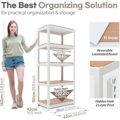 5 Tier 24.1" W Laminated Metal Shelving Unit Adjustable Storage Utility Rack Heavy Duty Shelves