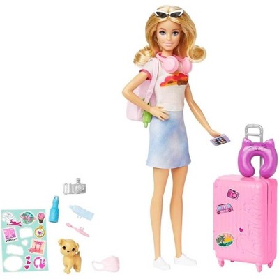 Barbie Travel Doll with Puppy and Accessories Set