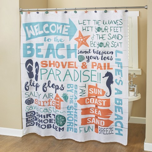 Lakeside Welcome To The Beach Shower, Beachy Shower Curtains