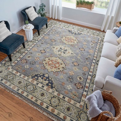 Hand-Knotted Blue Wool Rectangular Area Rug