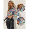 INSPIRE CHIC Women's Party Long Sleeve Zip Up Metallic Crop Blouses - 2 of 4