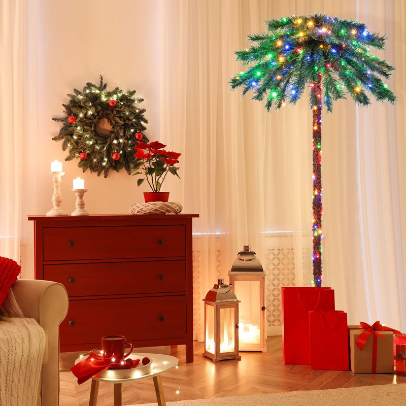 Tangkula 6FT Christmas Palm Tree Pre-lit Tropical Style Palm Tree w/210 4-Color LED Lights 64 Branch Tips & Metal Base, 2 of 11