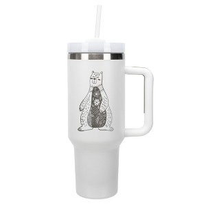 Elanze Designs 40 Ounce Travel Tumbler With Straw and Lid Stainless Steel Double Wall Insulated Whimsical Floral Bear White - 1 of 4