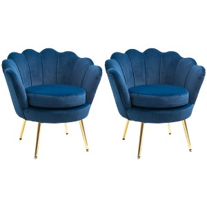 HOMCOM Elegant Velvet Fabric Accent Chair/Leisure Club Chair with Gold Metal Legs for Living Room, Set of 2, Blue - 1 of 4