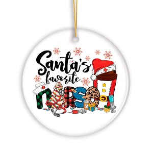 Cheerful Holiday Plaid Santa’s Favorite Nurse Christmas Ornament  3 - 1 of 4