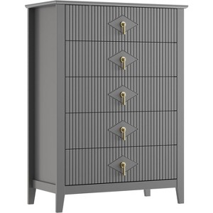 Wood Nightstand Fluted Dresser for Bedroom, 31.5" Wide 5-Drawer Bedside Tables, Modern Chest of Drawers, Storage End Table Living Room - 1 of 4