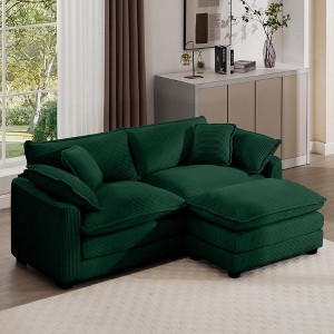 2-Seater Corduroy Mid-Century Modern L-Shaped Sofa with Footrest and Cloud-Like Comfort for Living Room - 1 of 4