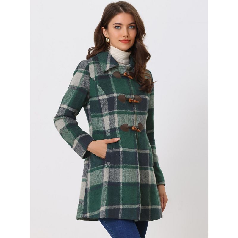 Allegra K Women's Toggle Outerwear Classic Turn Down Collar Plaid Duffle Front Pea Coat, 3 of 6