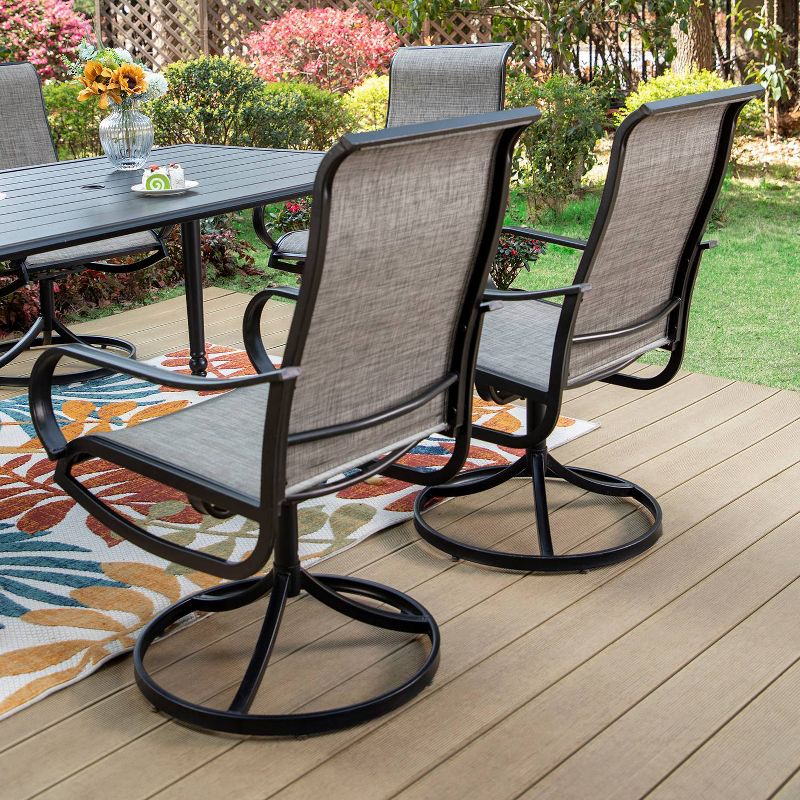 7pc Outdoor Dining Set with Steel Rectangle Table with Umbrella Hole &#38; Swivel Chairs - Captiva Designs, 4 of 13