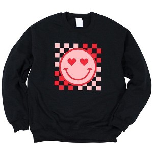 Simply Sage Market S.W.Smiley Checkered Heart Eyes Smiley Sweatshirt - 1 of 3