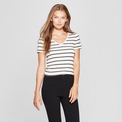 Womens Striped Short Sleeve Fitted V Neck T Shirt A New Day