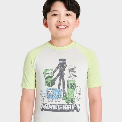 Minecraft Boys' Minecraft Rash Guard Swim Shirt - Lime Green L — фото 3