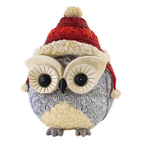 Roman 8.75 In Pudgy Owl With Santa Hat Hoot Wise Bird Garden Figurines - 1 of 3