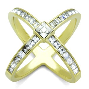 Slickblue Women's Crossed Band Ring in IP Gold Stainless Steel with Square-Cut Center Synthetic Crystal, 7g, size 5–10 - 1 of 4