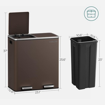 Brown Stainless Steel Dual Compartment Step Trash Can, 16 Gallon