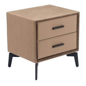Side Table Brown 19.7"H – MDF & Plywood Frame With Two-Drawer Velvet Top On Powder-Coated Steel By Zuo Modern - 1 of 4