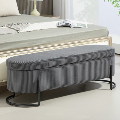 CAVINAS Corduroy Fabric Storage Ottoman Bench with Safety Hinge,Upholstered Storage Ottoman,Storage Bench for Living Room,Bedroom