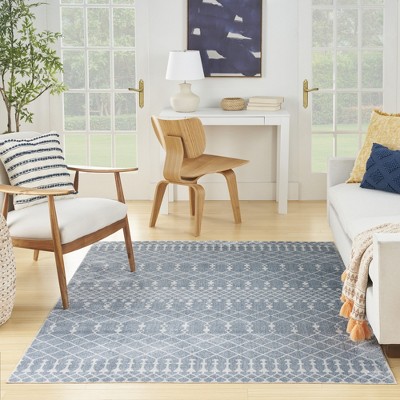 Astra Blue and Ivory Synthetic 4' x 6' Trellis Area Rug