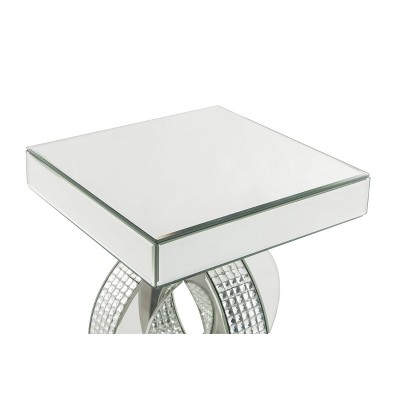 Elegant Mirrored 32" Accent Table with Faux Diamond Inlay