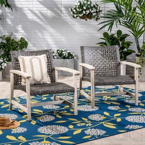 NicBex Set of 2 Antique-Style Wicker Club Chair, Weather-Resistant Outdoor Dining Chairs with Acacia Wood & Wicker, Gray - 1 of 4