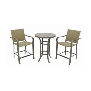 Four Seasons Courtyard Amalfi 3 Piece Woven Powder Coated Steel Outdoor Patio Dining Set, Includes 1 Table and 2 Chairs, Beige - 1 of 4