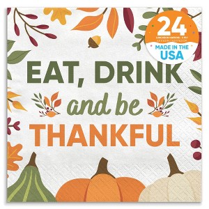 Big Dot of Happiness Eat Drink and Be Thankful Napkins, Friendsgiving Thanksgiving Party Decor, White 3-Ply Paper Luncheon Dinner Napkins - 24 Count - 1 of 4