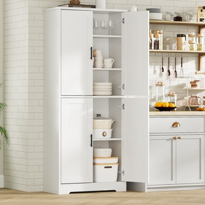 70" Black Tall Kitchen Pantry Cabinet with 4 Doors and Adjustable Shelves, Freestanding Storage Cabinet for Bathroom, Dining Room, Living Room