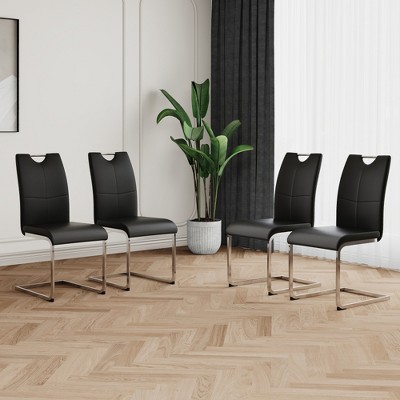 ALEXOUN Modern Dining Chairs Set of 4, PU Faux Leather High Back Upholstered Chairs, with Silver Metal Legs,for Kitchen,Living,Bedroom,Dining Room