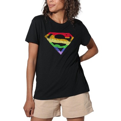 Women's Superman Rough Rainbow Logo Loose T-Shirt