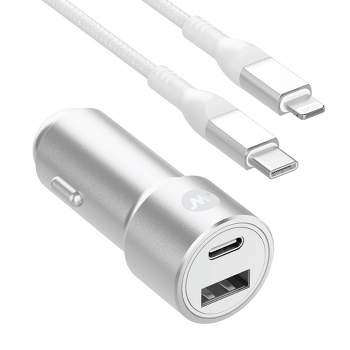 Just Wireless Pro Series 42W 2-Port USB-A & USB-C Car Charger - Silver & White
