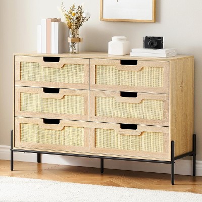 Acekool 6-Drawer Farmhouse Rattan Dresser – Storage Cabinet with Modern Charm