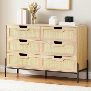 Acekool 6-Drawer Farmhouse Rattan Dresser – Storage Cabinet with Modern Charm - 1 of 4