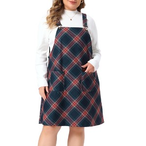 Women's Plus Size Plaid Pinafore Sleeveless Adjustable Strap