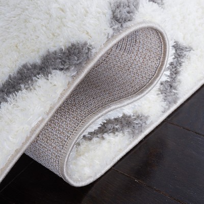 Gray Geometric Hand-Knotted Shag Rug, 5' x 7'