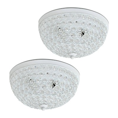 Elegant Elipse 13" White Crystal Dual Flush Mount Ceiling Light Set