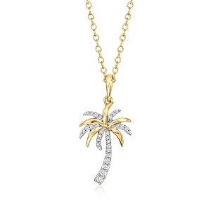 Ross-Simons 0.10 Ct. T.W Diamond Palm Tree Pendant Necklace in 14kt Yellow Gold - 1 of 3
