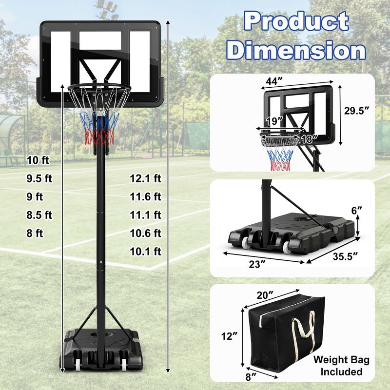 Costway 44'' Portable Adjustable Basketball Goal Hoop Stand System withSecure Bag Outdoor, 3 of 11