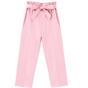 Girls High Waist Paperbag Pants Casual Fit Tapered Trousers with Pockets - 1 of 3